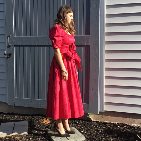 Vintage Laura Ashley Pink Metallic Floral Print Cottage-core Puff Sleeve Dress - Picture 3 of 16